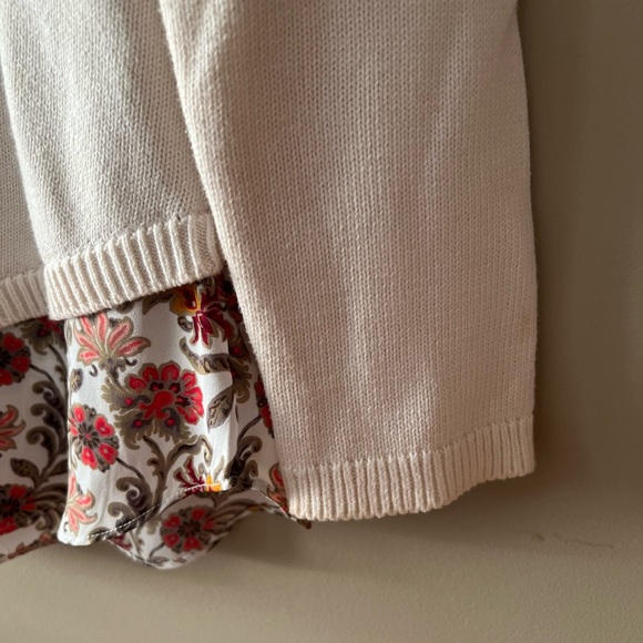 LOFT Cream Knit Sweater with Back Ties Over Floral/Vine Print Fooler Top - Picture 7 of 15